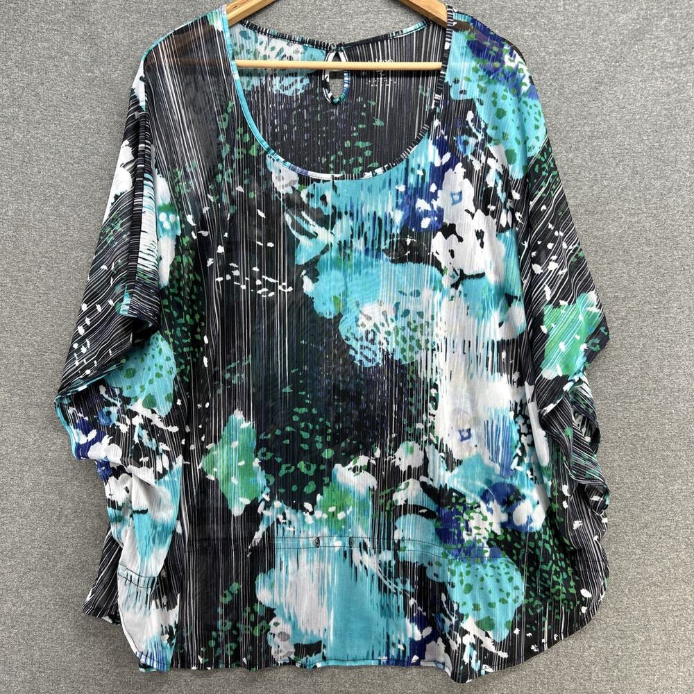 Lane Bryant Caftan Blouse Women's 26/28 Lightweight Top Blue Green Black White